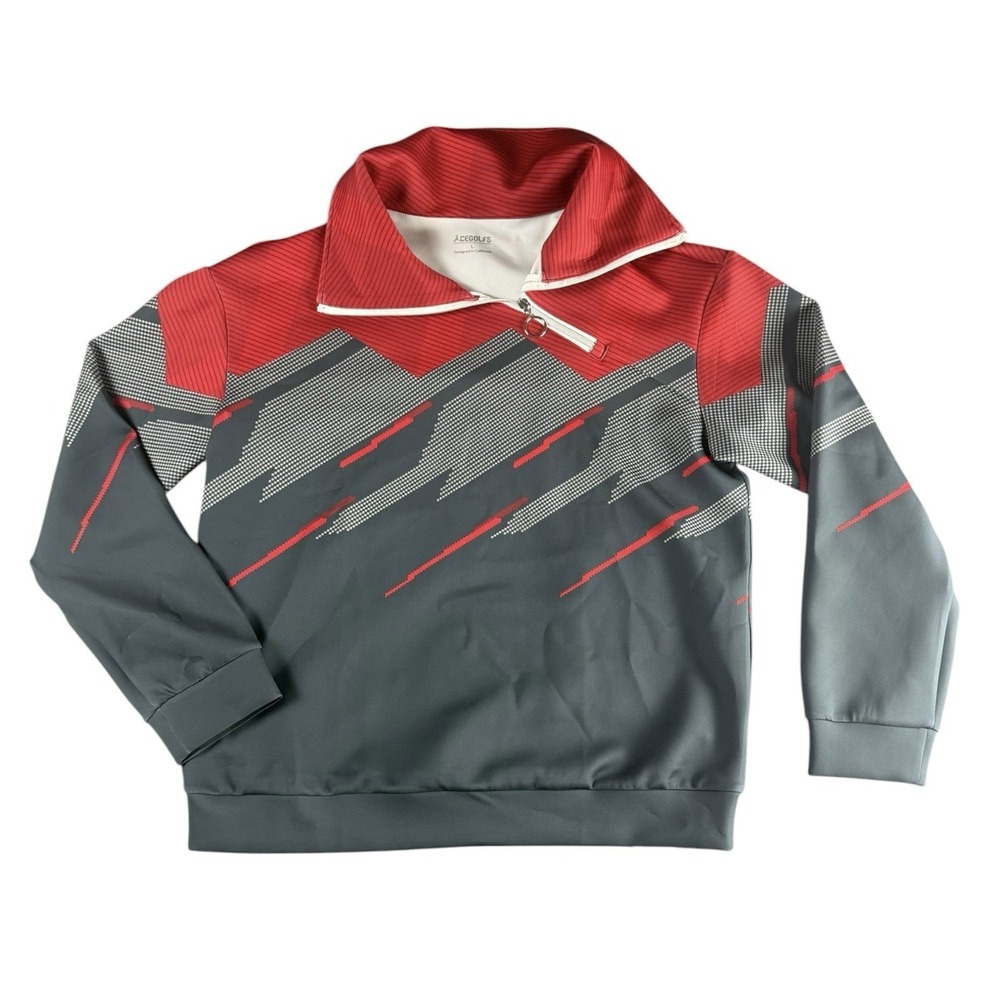 ACEGOLFS Womens Large Golf Pullover 1/4 Zip Stretch Athletic Red Gray